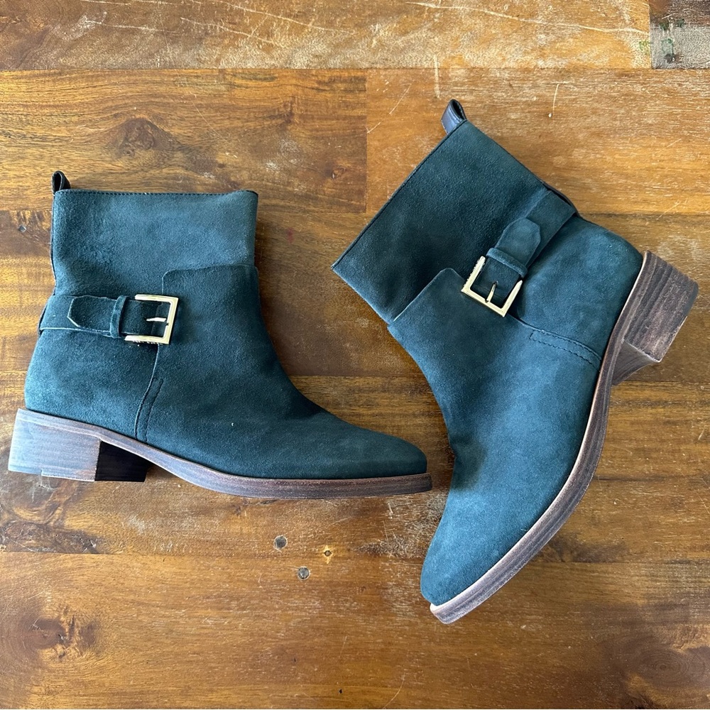 TORY BURCH Riley Boot Mid Height Suede Buckle‎ Size 9 Irish Charcoal